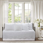 Serenity White Victorian Scalloped Medallion Floral Pure Solid Cotton Reversible Quilt Bedding Set