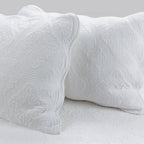 Serenity White Victorian Scalloped Medallion Floral Pure Solid Cotton Reversible Quilt Bedding Set
