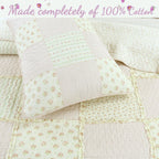 Sweet Peach Pink Floral Ruffle Scalloped Real Patchwork Cotton Reversible Quilt Bedding Set