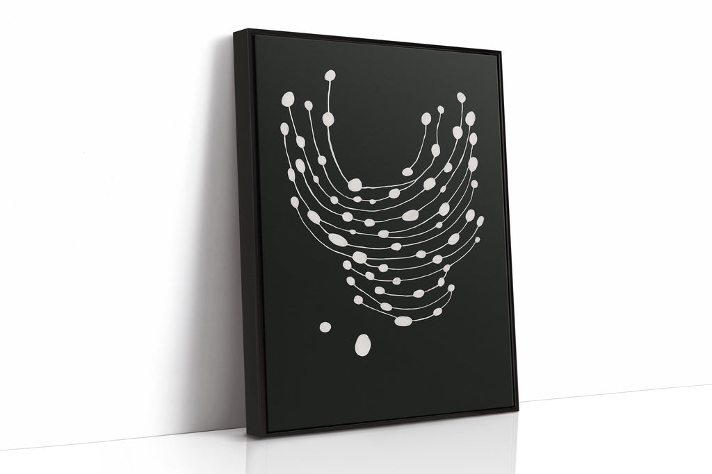Minimalist Abstract White Dots on Black Canvas