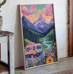 Vibrant Camper Van Landscape Canvas Art