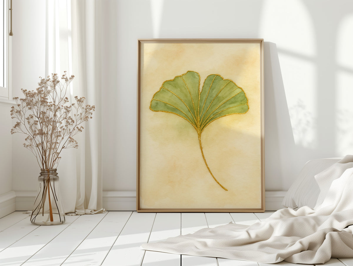 Elegant Ginkgo Leaf Watercolor Art Print