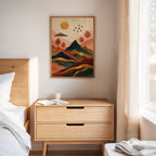 Golden Sun Over Vibrant Mountain Landscape Art Print