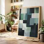 Forest Fade – Geometric Brushstroke Abstract Art Print