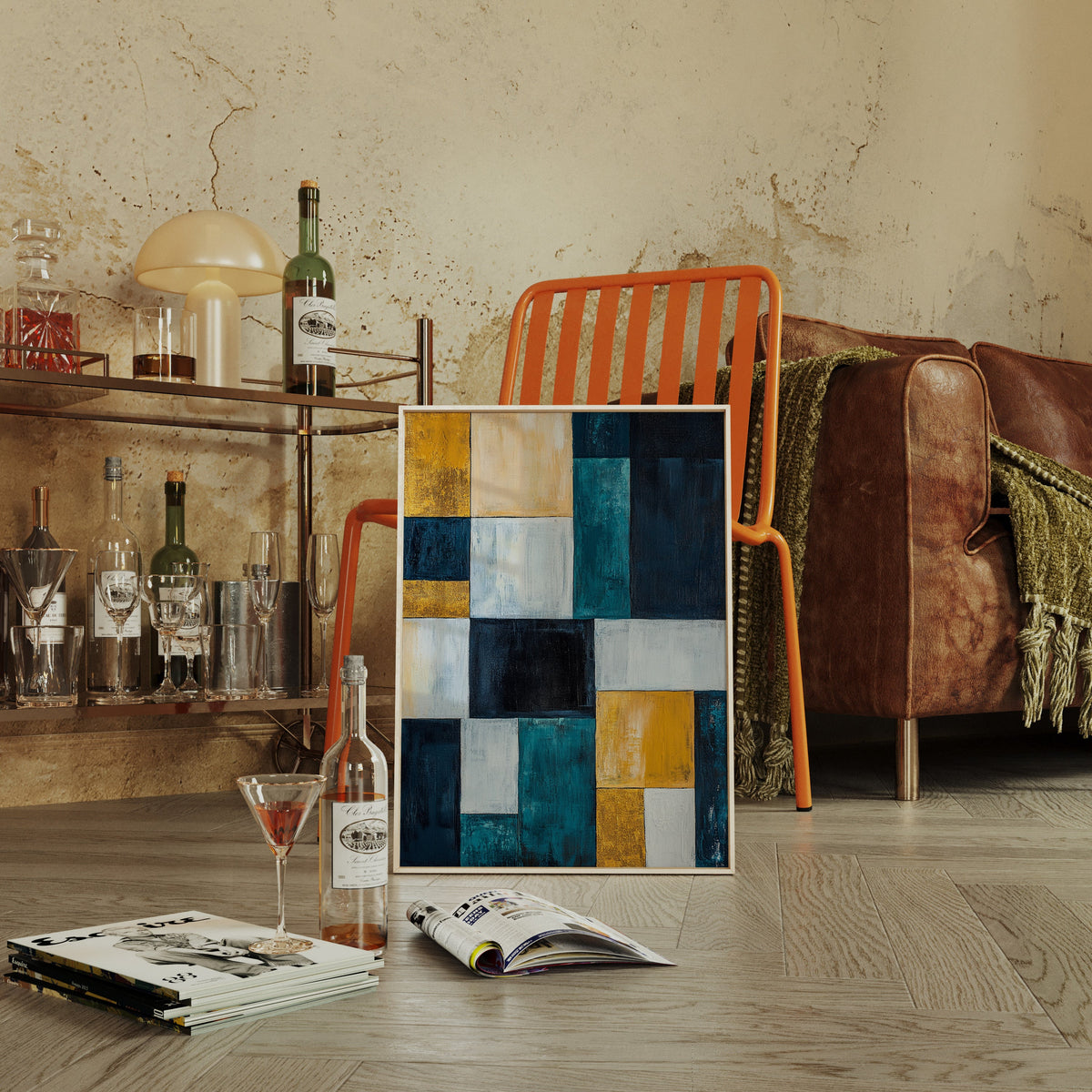 Modern Yellow and Blue Abstract Geometric Canvas