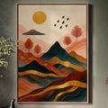 Golden Sun Over Vibrant Mountain Landscape Art Print