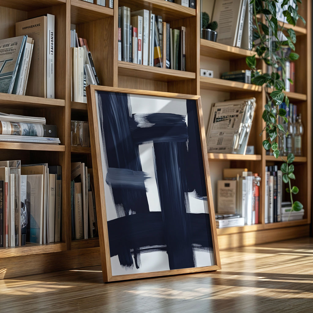 Midnight Crossings – Bold Navy Abstract Brush Art