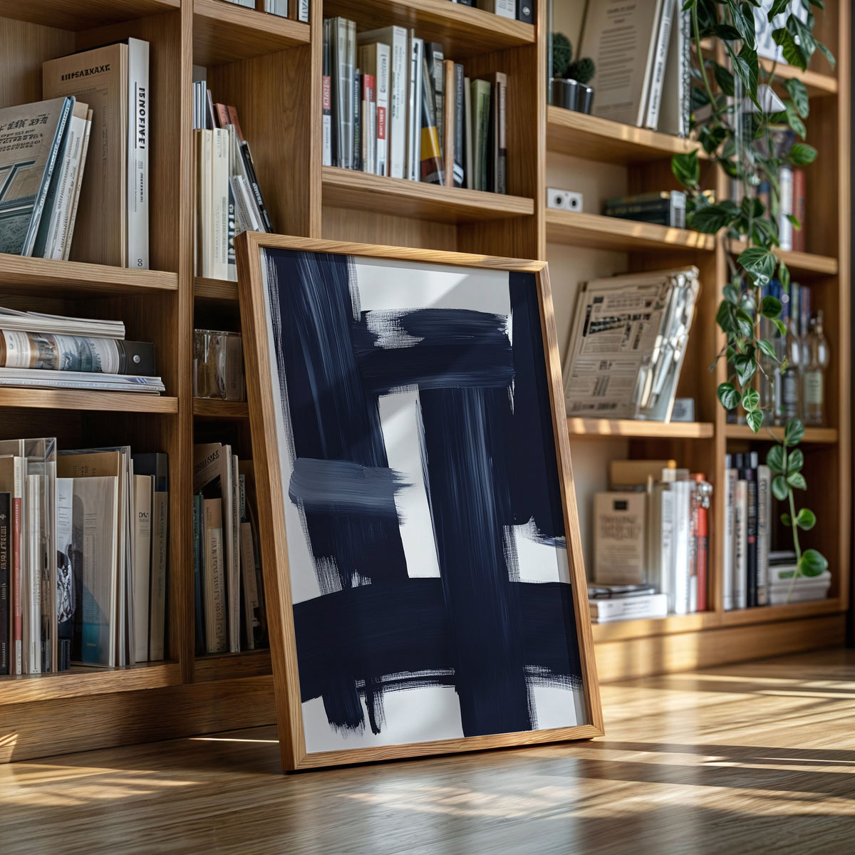 Midnight Crossings – Bold Navy Abstract Brush Art