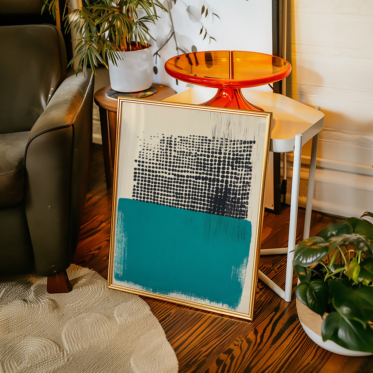 Modern Abstract Art Print in Teal and Black