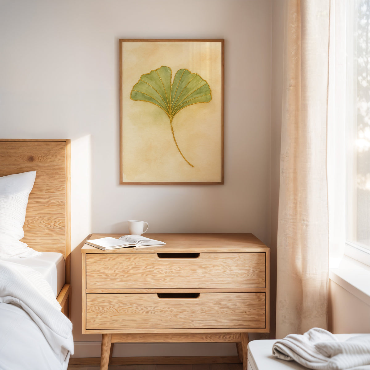 Elegant Ginkgo Leaf Watercolor Art Print