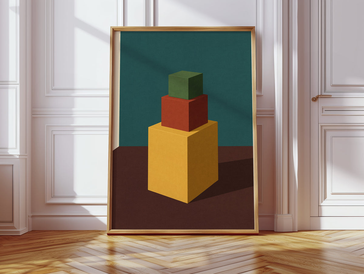 Minimalist Geometric Art Print - Bold Colorful Cubes