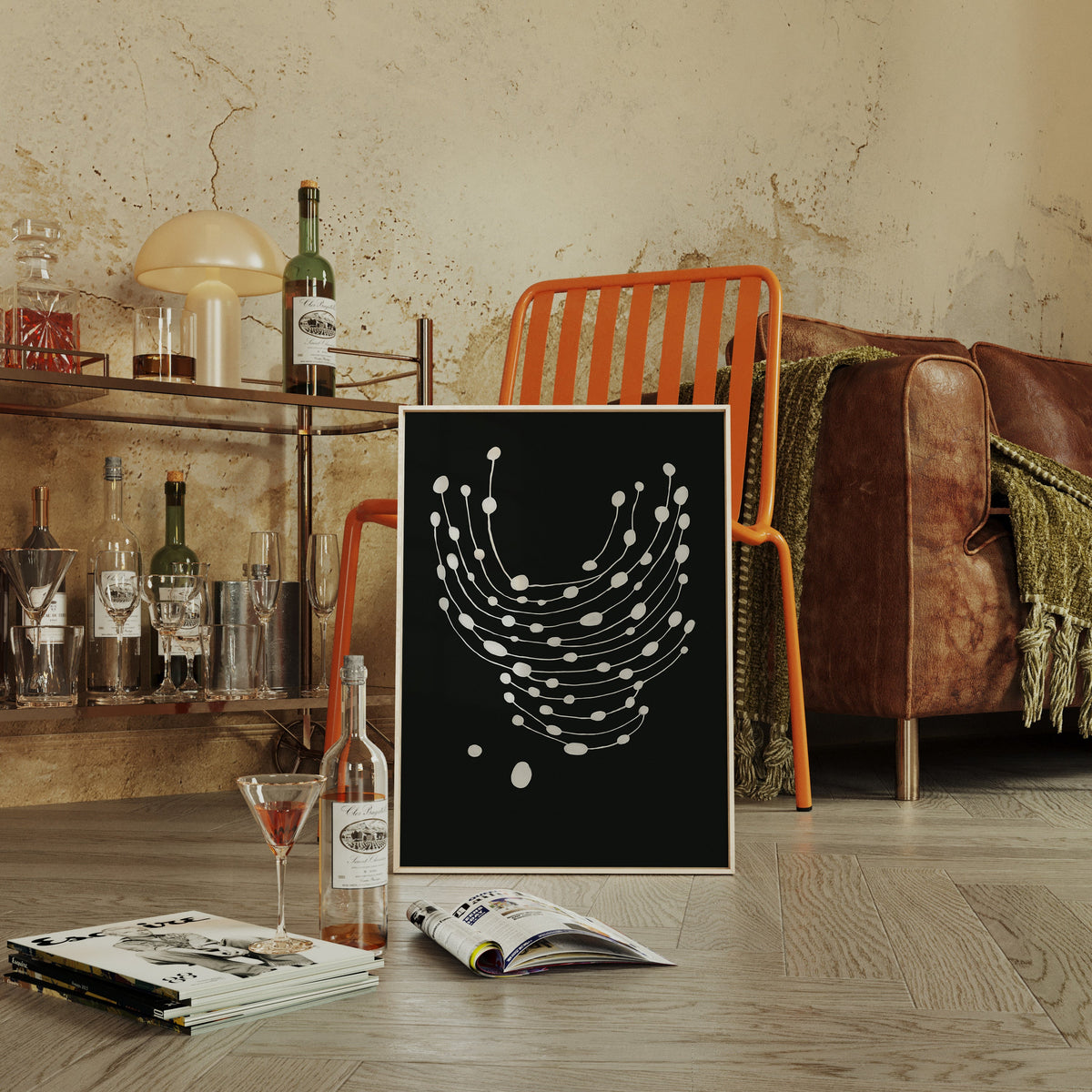 Minimalist Abstract White Dots on Black Canvas