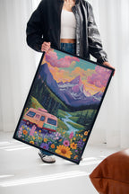 Vibrant Camper Van Landscape Canvas Art
