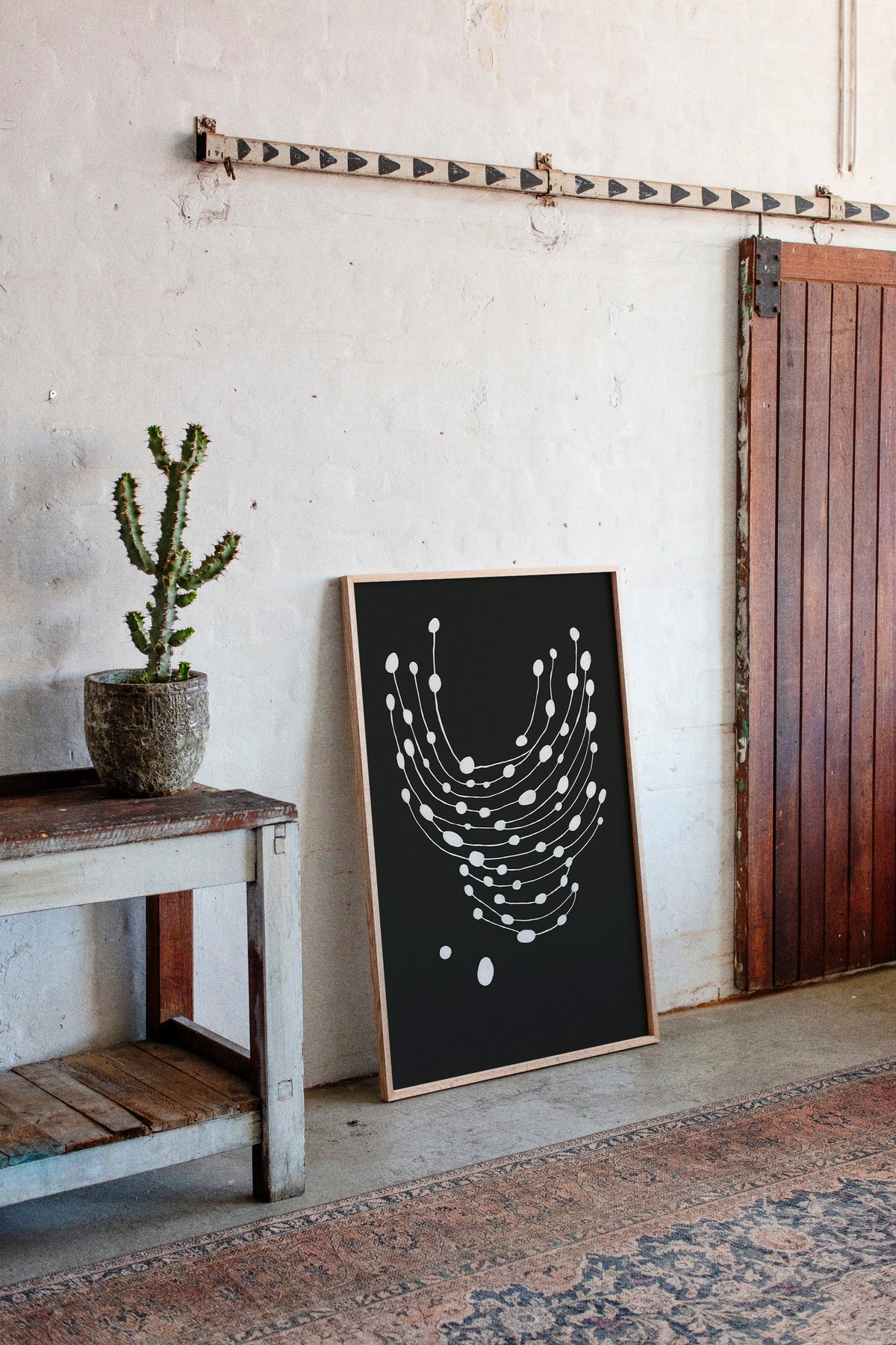 Minimalist Abstract White Dots on Black Canvas