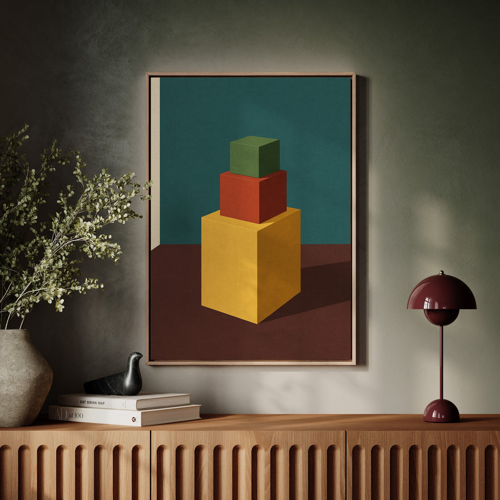 Minimalist Geometric Art Print - Bold Colorful Cubes