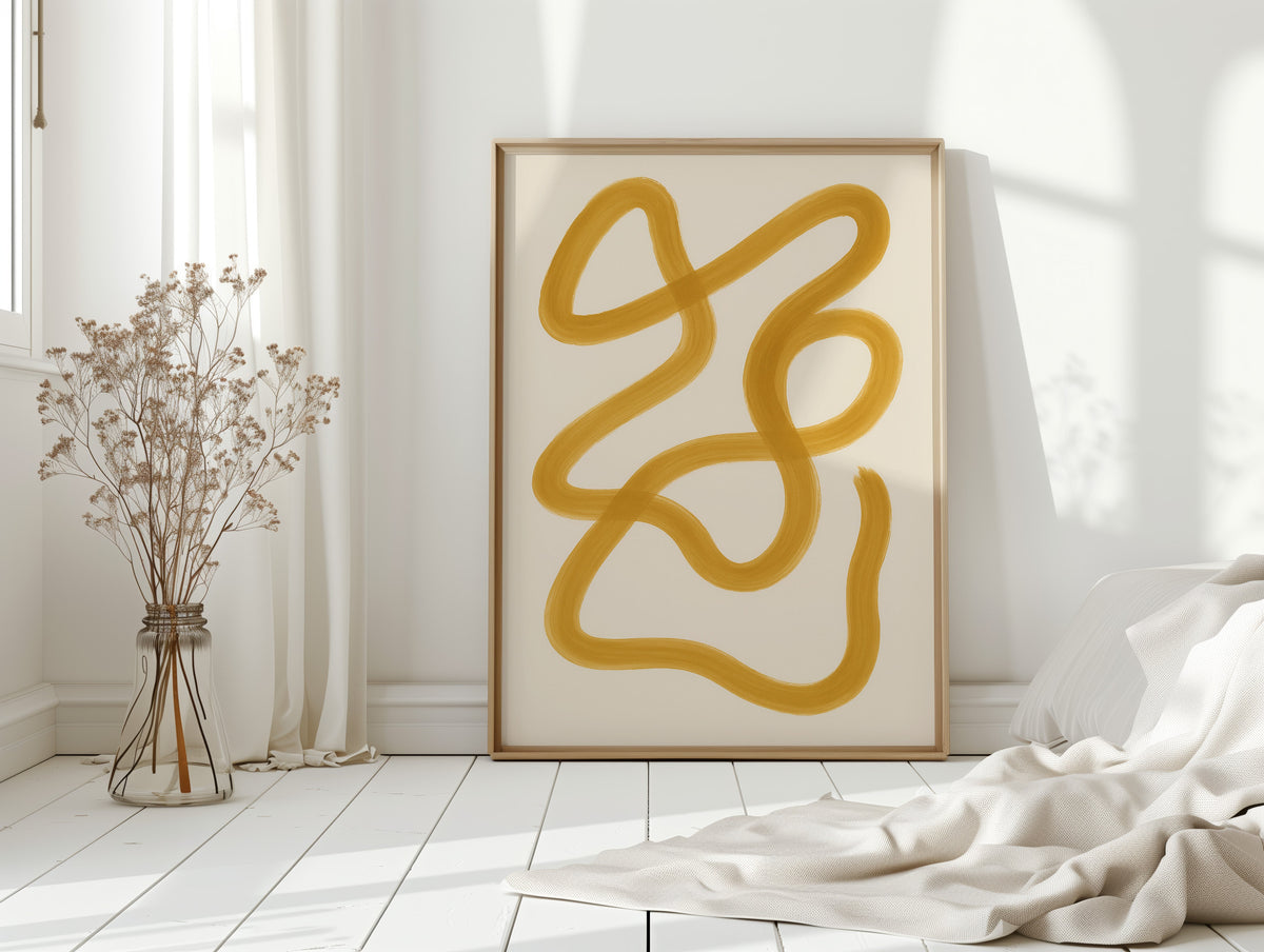 Golden Drift – Minimal Abstract Line Art Print
