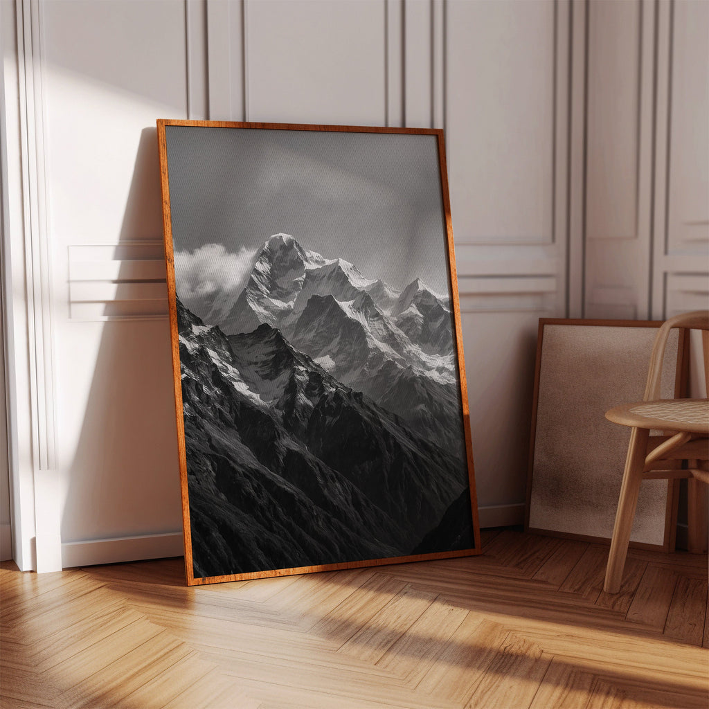 Monochrome Majesty – Black & White Alpine Mountain Print