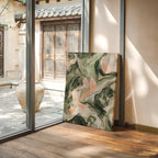 Blush Canyon – Abstract Green & Rose Marble Art