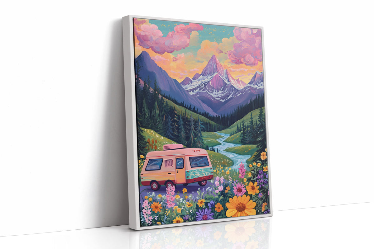 Vibrant Camper Van Landscape Canvas Art