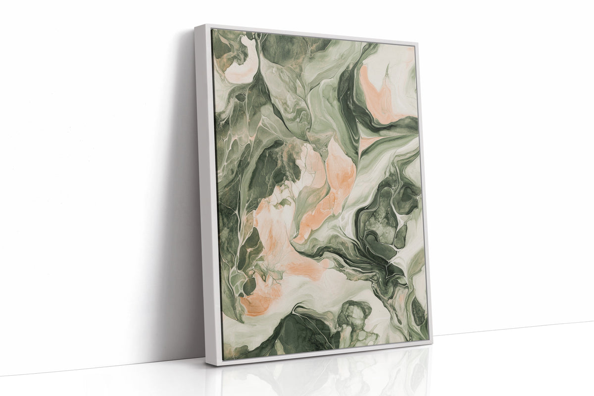 Blush Canyon – Abstract Green & Rose Marble Art