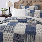 DaDa Bedding Denim Blue Patchwork Cotton Quilt Set