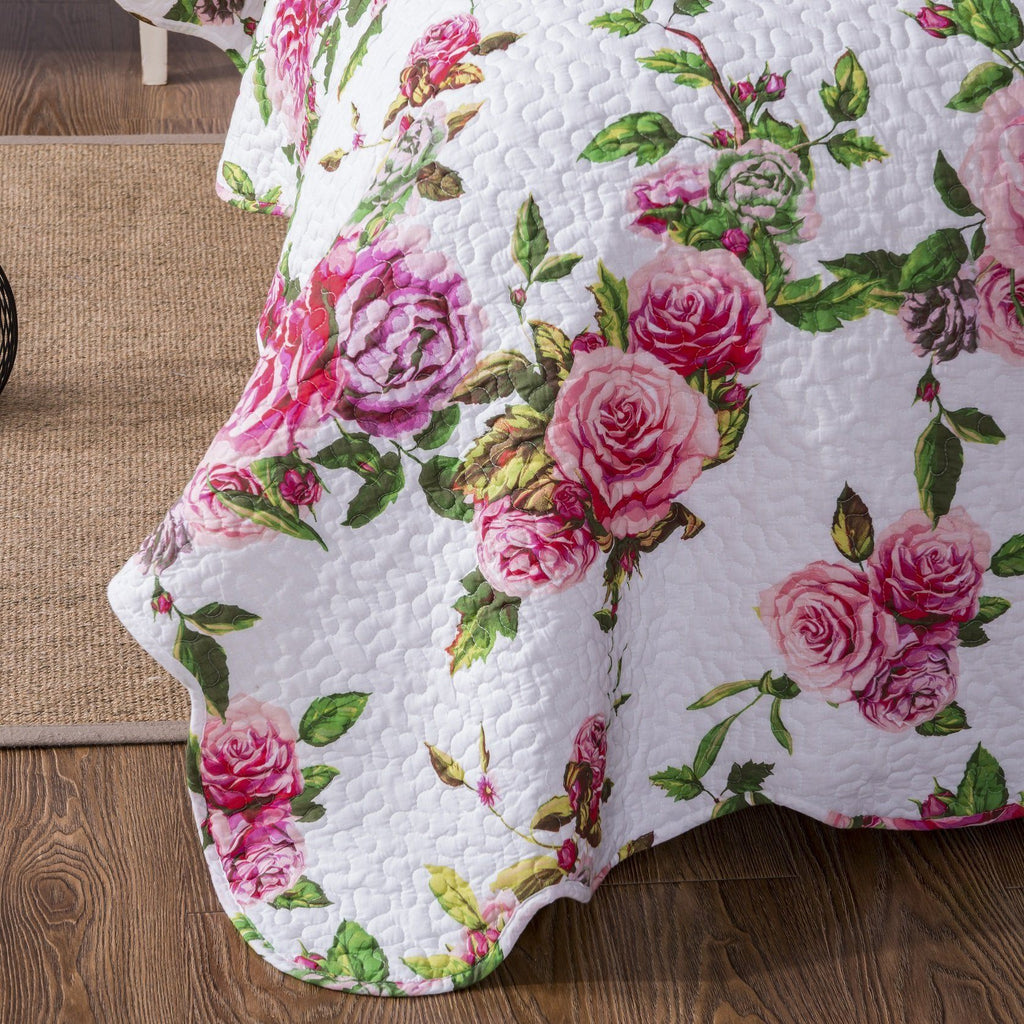DaDa Bedding Pink Romantic Roses Floral Quilt Set